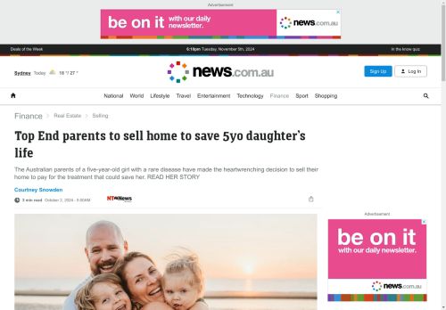 Top End parents to sell home to save 5yo daughter’s life